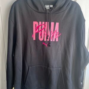 PUMA Women's Black Sweater with Vibrant Pink Logo
